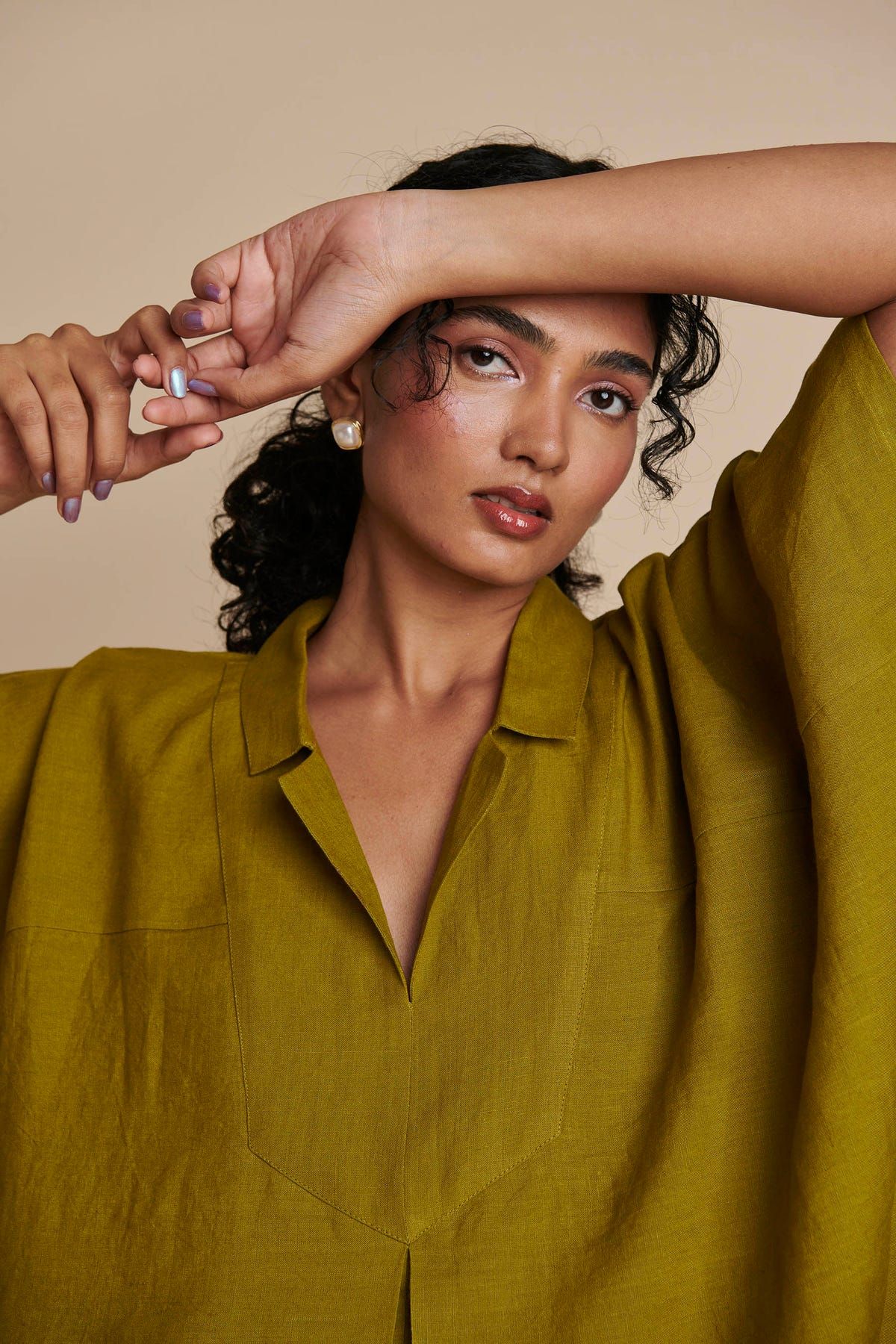 Mehendi Linen Kaftan Dress - image 8
