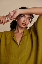 Mehendi Linen Kaftan Dress view 8