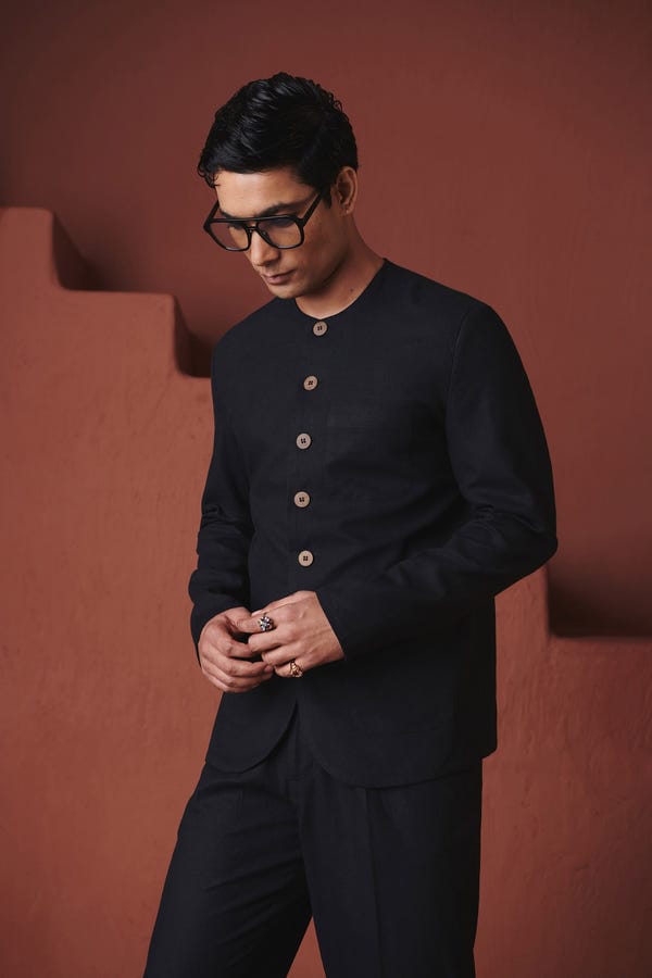 Saphed — Kohl Co-Linen Men's Round Neck Jacket Set