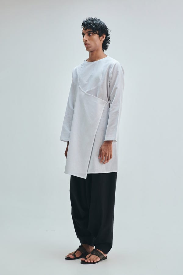 Saphed — Taj Co-Linen Men's Angrakha Kurta Set