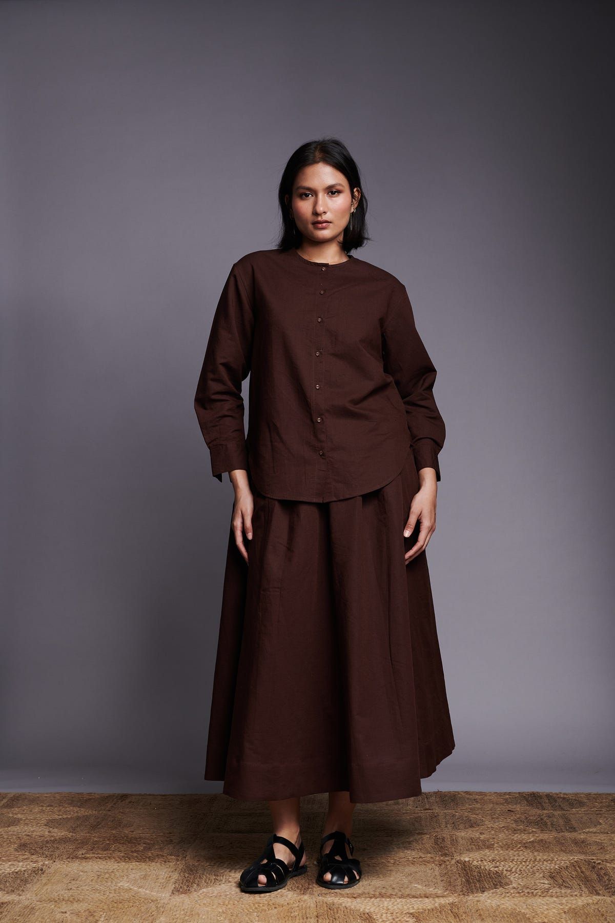 Coffee Co-Linen Flared Skirt Set - image 2