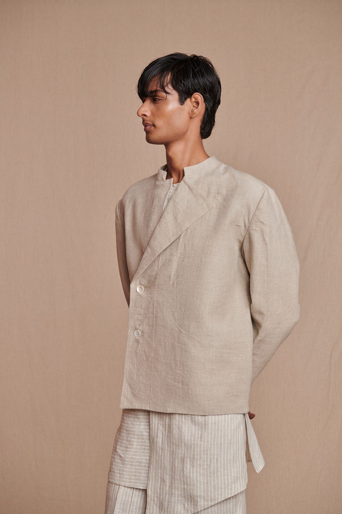 Undyed Linen Men’s Bandhgala Jacket - image 1