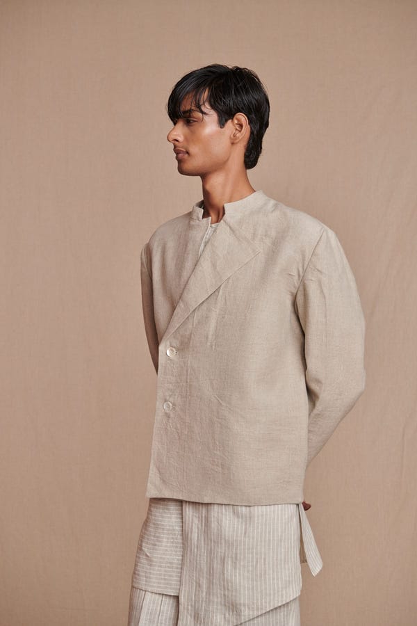 Saphed — Undyed Linen Men’s Bandhgala Jacket