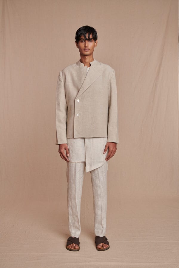 Saphed — Undyed Linen Men’s Bandhgala Jacket