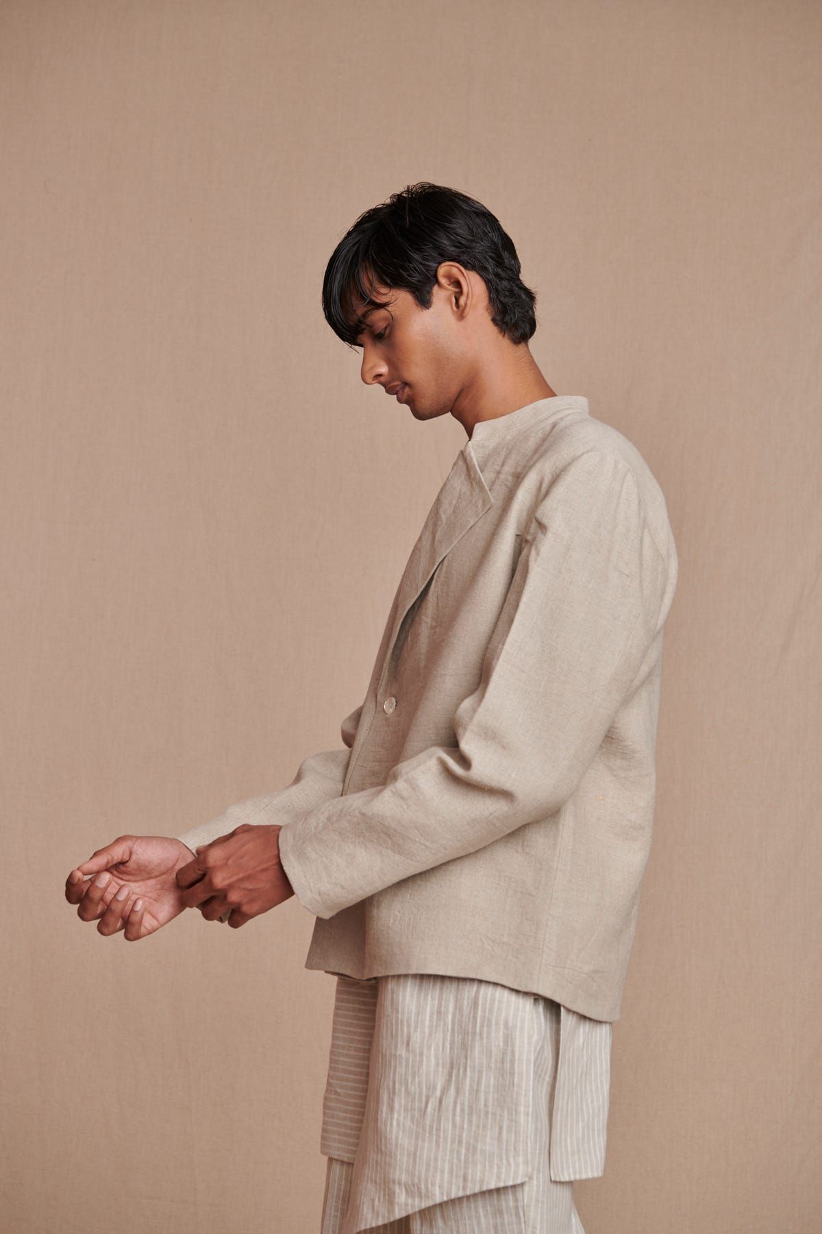 Undyed Linen Men’s Bandhgala Jacket - image 3