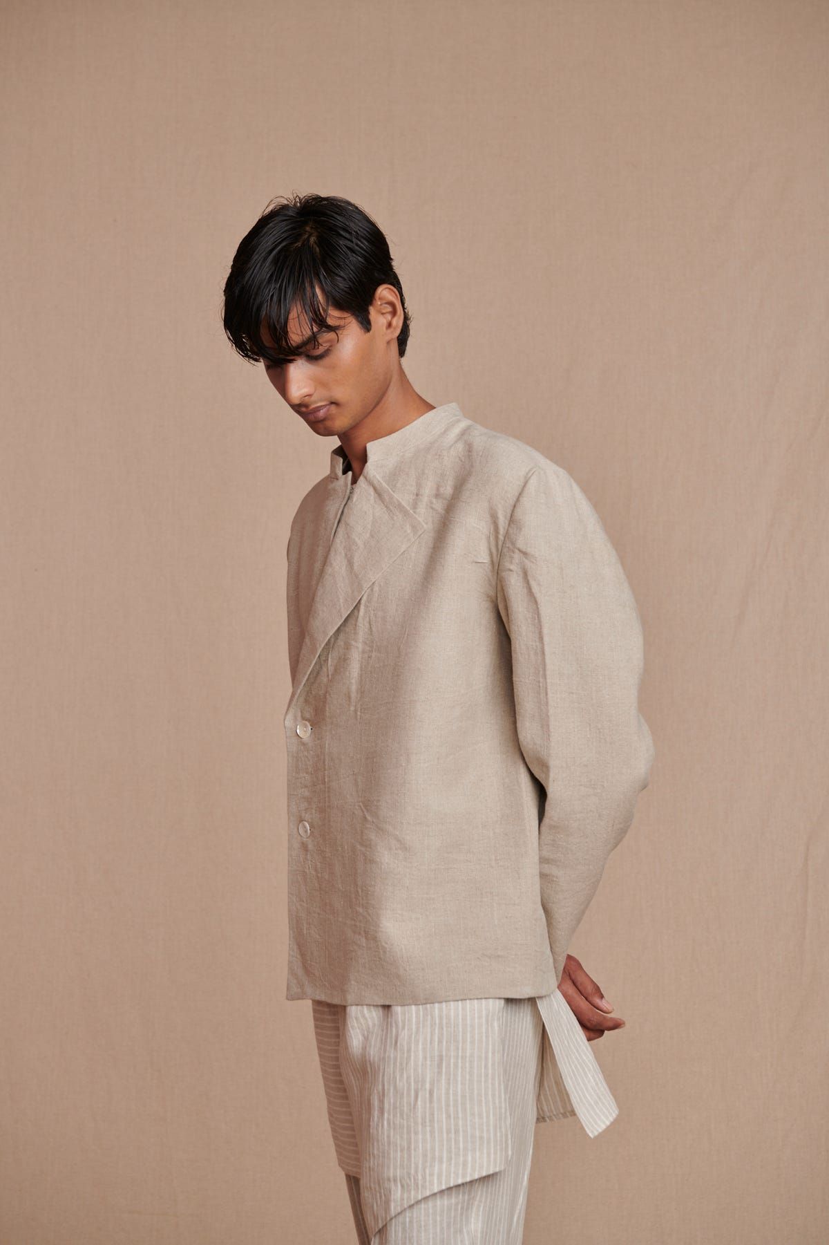 Undyed Linen Men’s Bandhgala Jacket - image 4