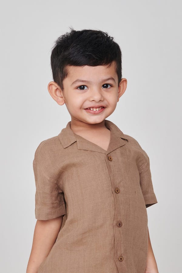 Saphed — Mousse Linen Boys Camp Collar Shirt - Sale