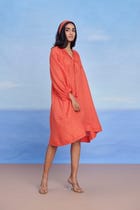 Tangerine Linen Lace Panelled Dress - Sale view 2
