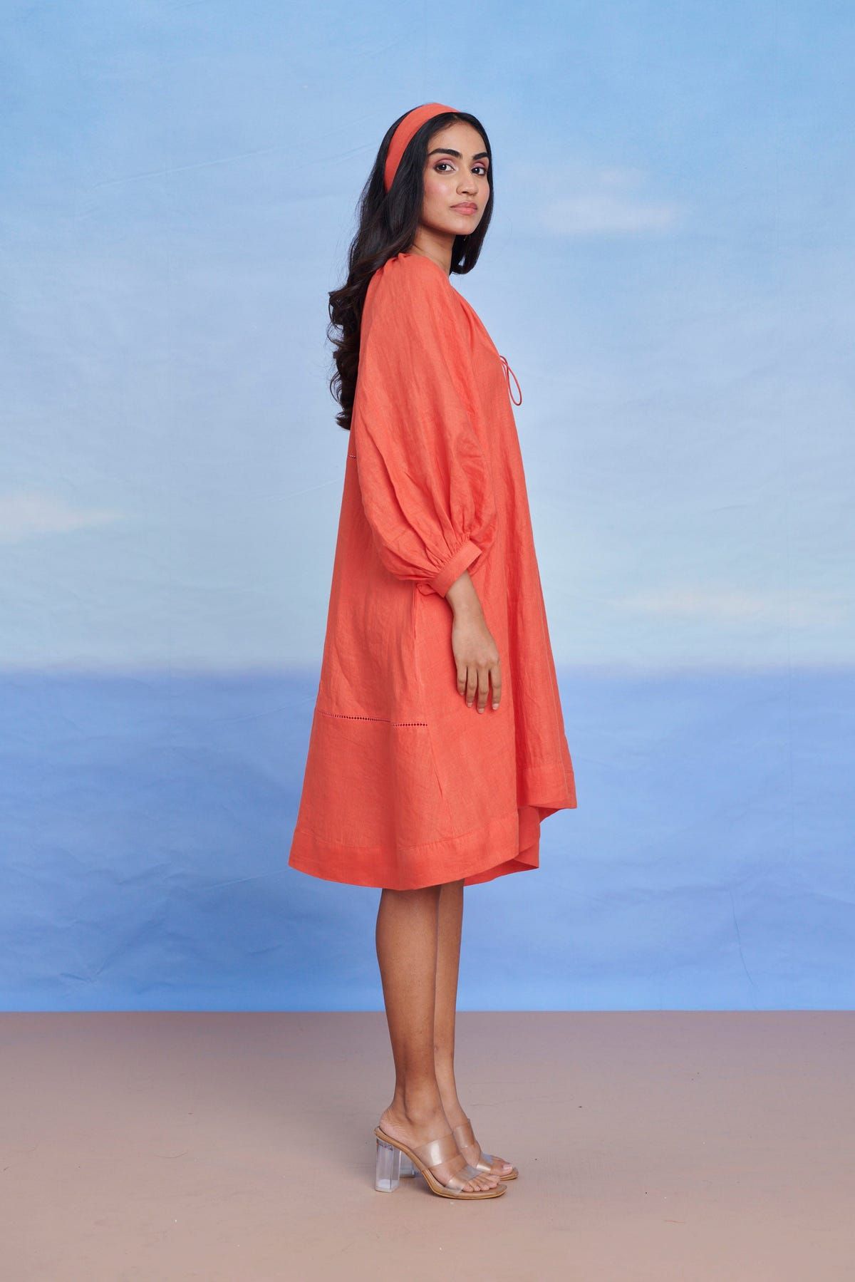 Tangerine Linen Lace Panelled Dress - Sale - image 7
