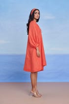 Tangerine Linen Lace Panelled Dress - Sale view 7