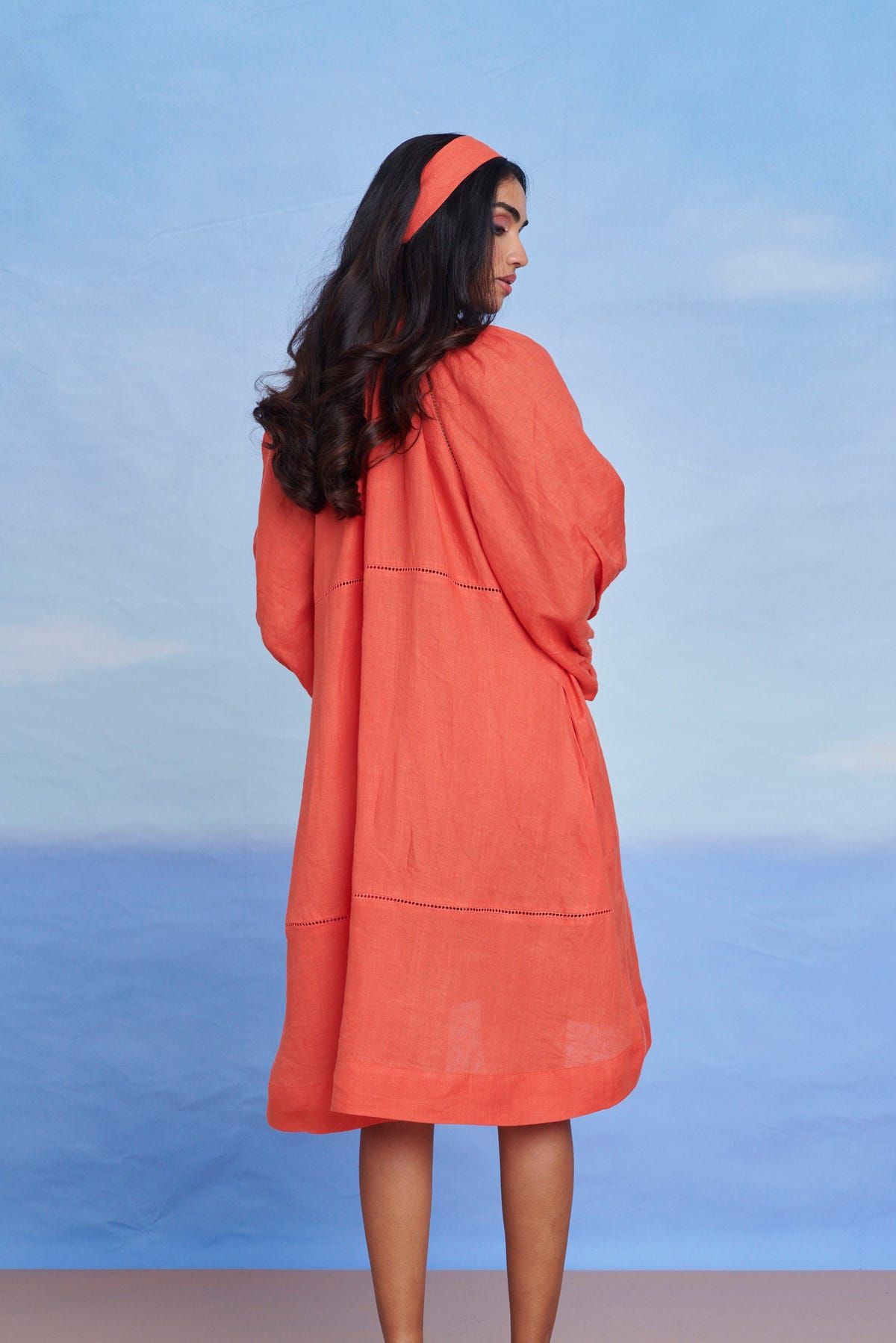 Tangerine Linen Lace Panelled Dress - Sale - image 8