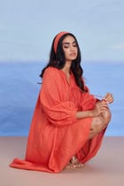 Tangerine Linen Lace Panelled Dress - Sale view 9