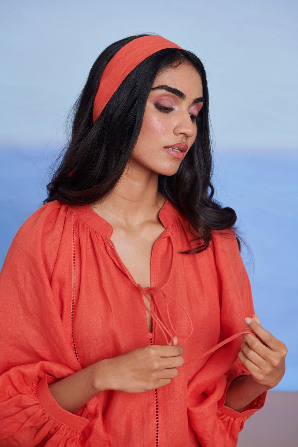 Tangerine Linen Lace Panelled Dress - Sale - image 10