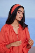Tangerine Linen Lace Panelled Dress - Sale view 10
