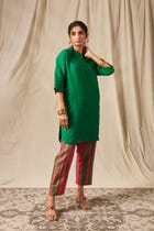Panna Linen Panelled Kurta Set view 2