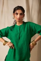 Panna Linen Panelled Kurta Set view 3