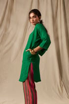 Panna Linen Panelled Kurta Set view 4