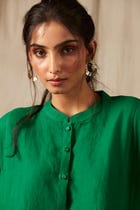 Panna Linen Panelled Kurta Set view 7