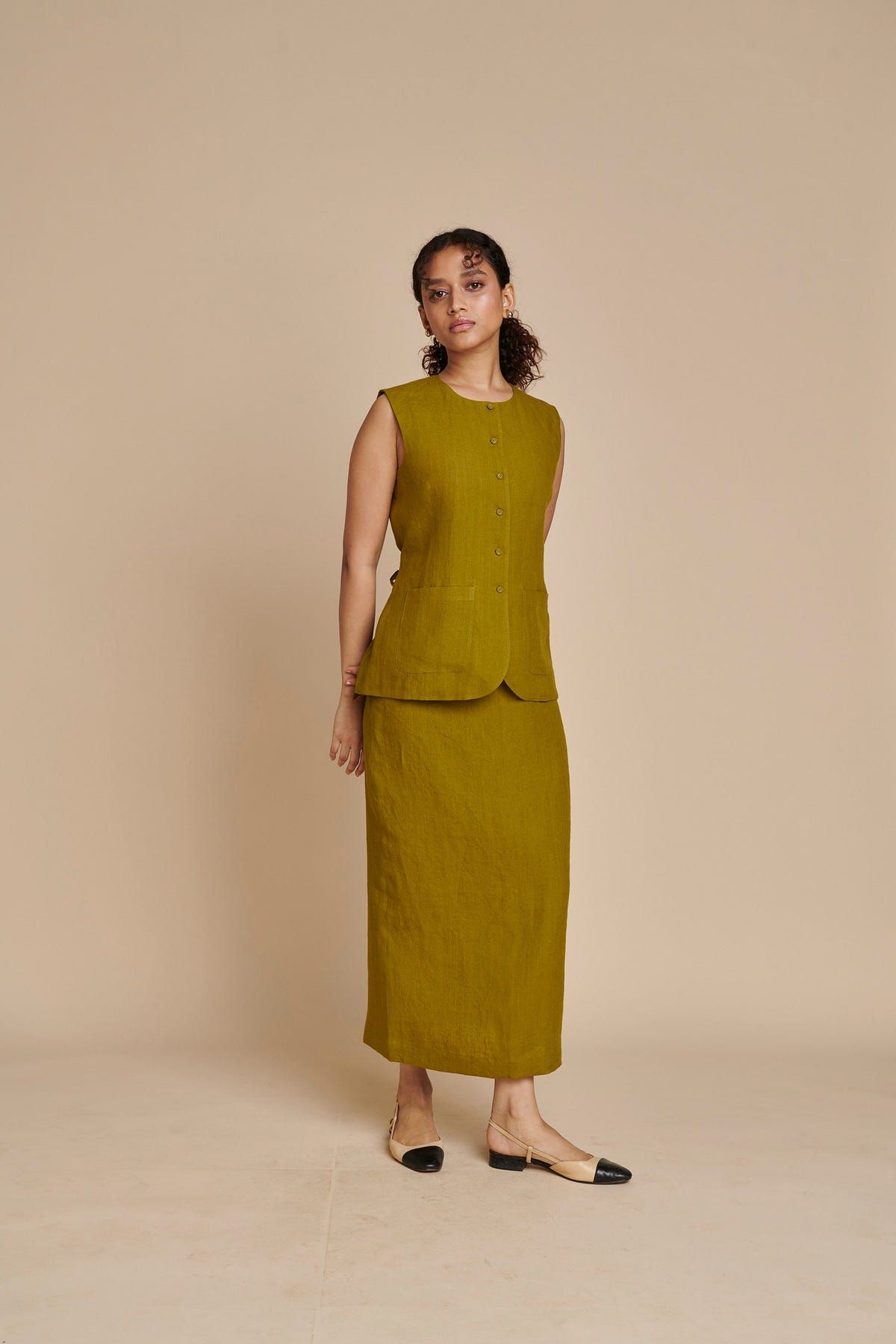 Mehendi Linen Vest & Column Skirt Set - Sale - image 3