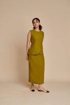 Mehendi Linen Vest & Column Skirt Set - Sale view 3