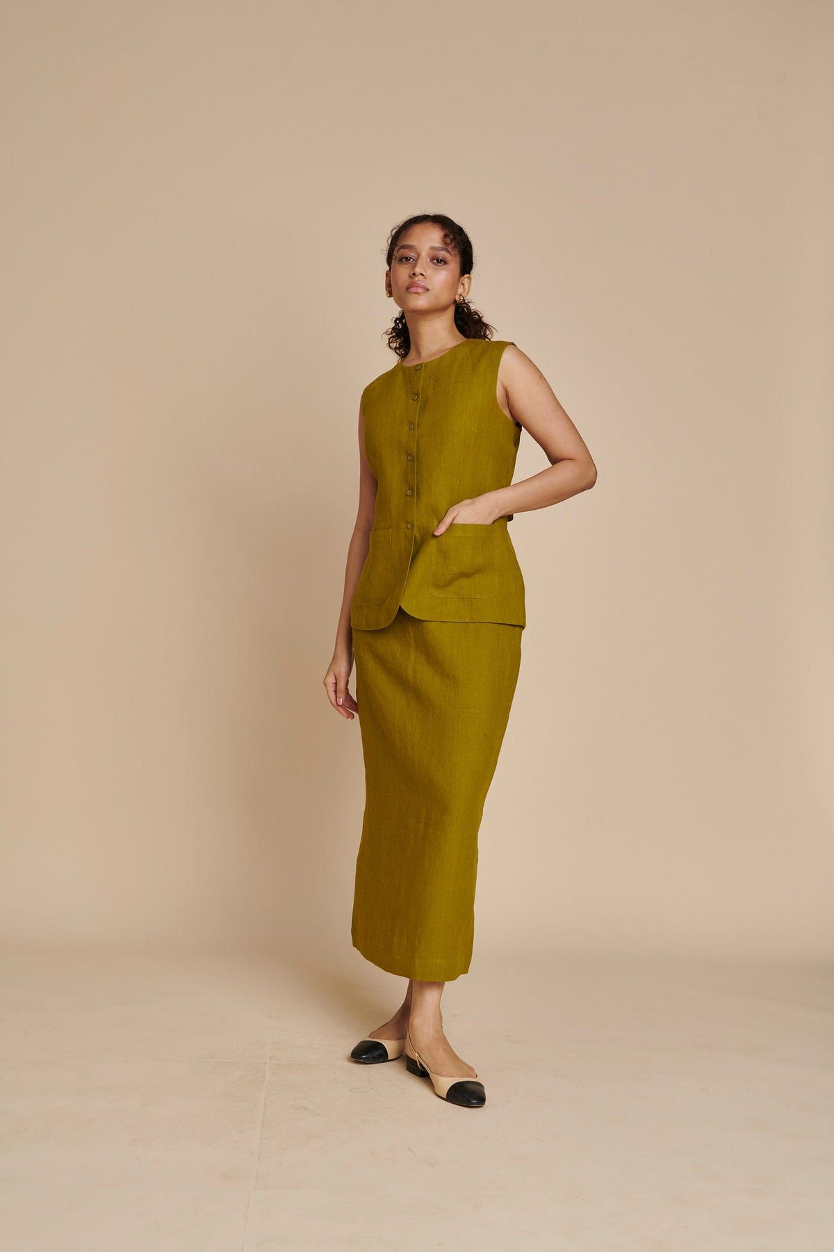 Mehendi Linen Vest & Column Skirt Set - Sale - image 4