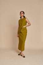 Mehendi Linen Vest & Column Skirt Set - Sale view 4