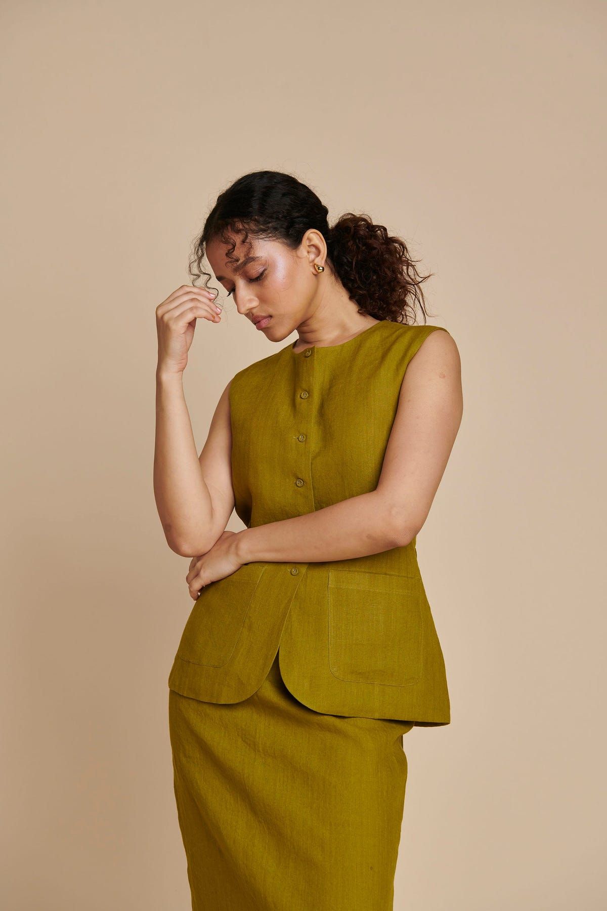 Mehendi Linen Vest & Column Skirt Set - Sale - image 6
