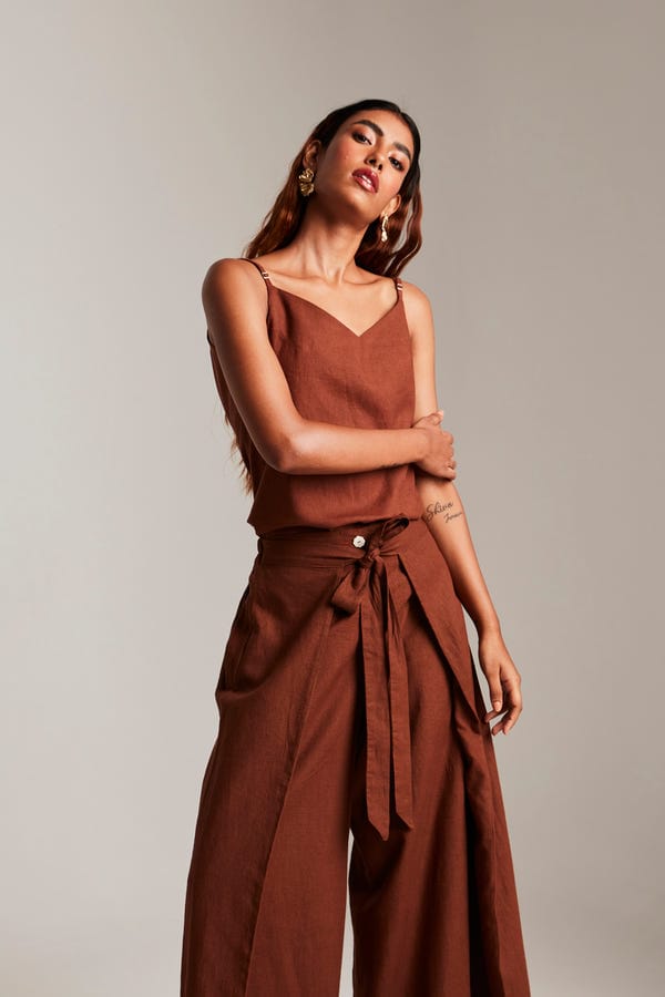Saphed — Cinnamon Linen Camisole Top & Wrap Pants