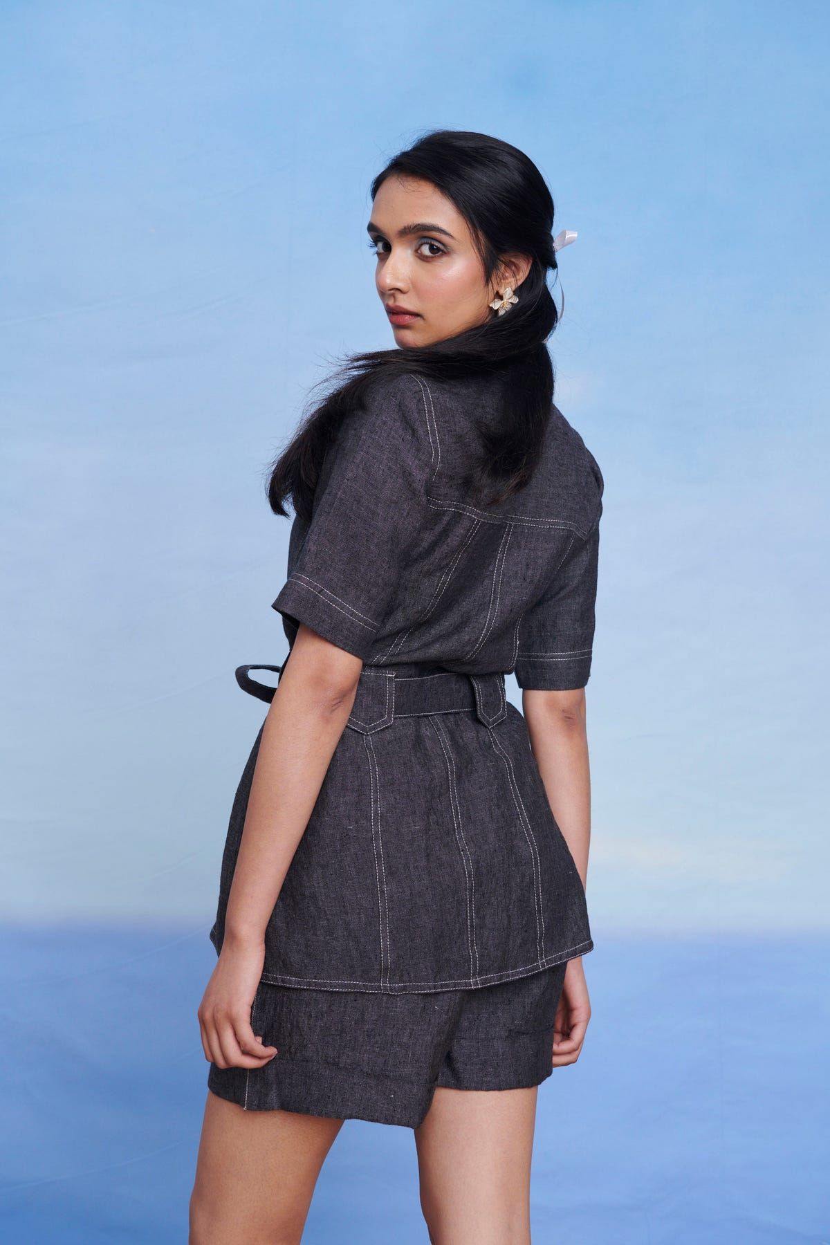 Graphite Linen Denim Front Tie Jacket - Sale - image 4