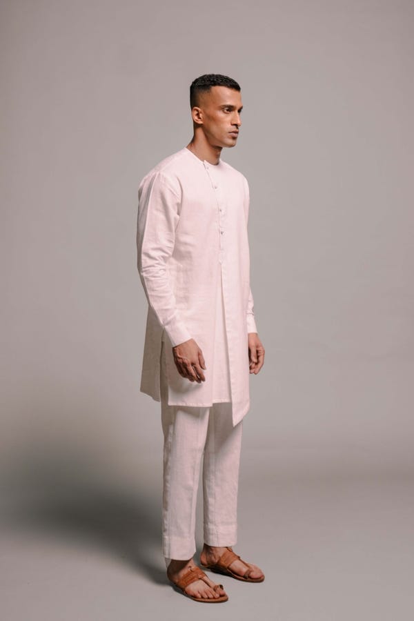 Saphed — Vanilla Co-Linen Men's Side Open Kurta