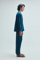 Indigo Linen Men's Side Placket Shirt view 4