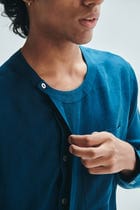 Indigo Linen Men's Side Placket Shirt view 5