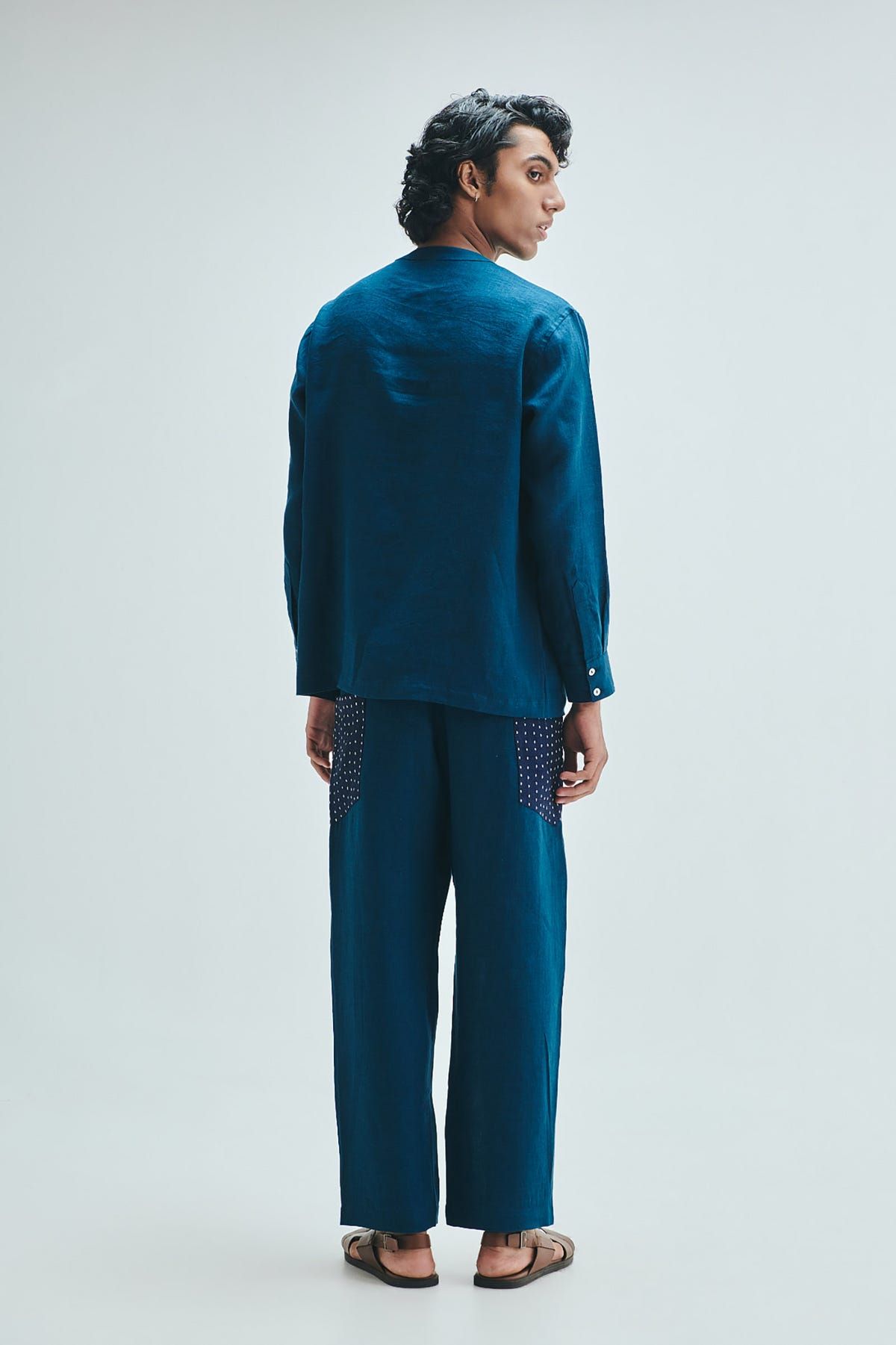 Indigo Linen Men's Side Placket Shirt - image 6