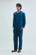 Indigo Linen Men's Side Placket Shirt view 8