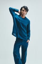 Indigo Linen Men's Side Placket Shirt view 9