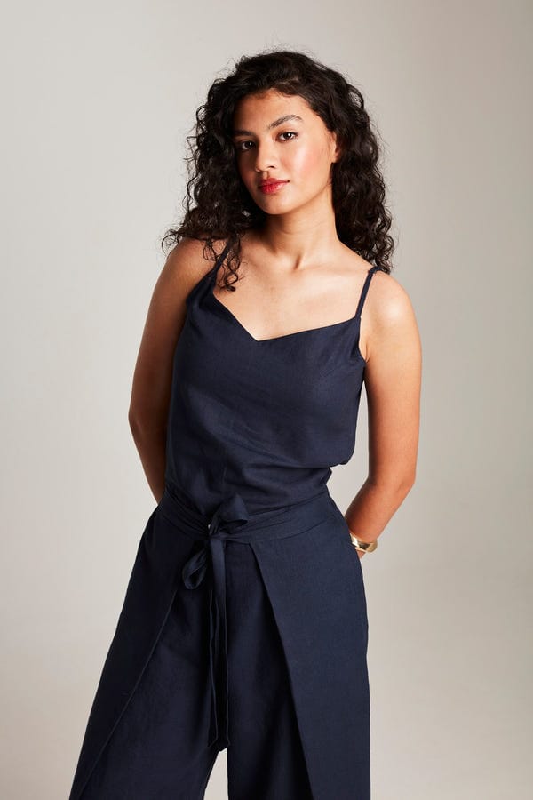 Saphed — Navy Co-Linen Camisole Top - Sale