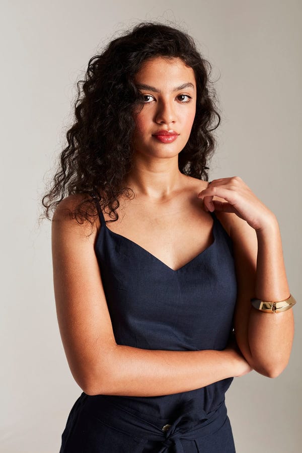 Saphed — Navy Co-Linen Camisole Top - Sale