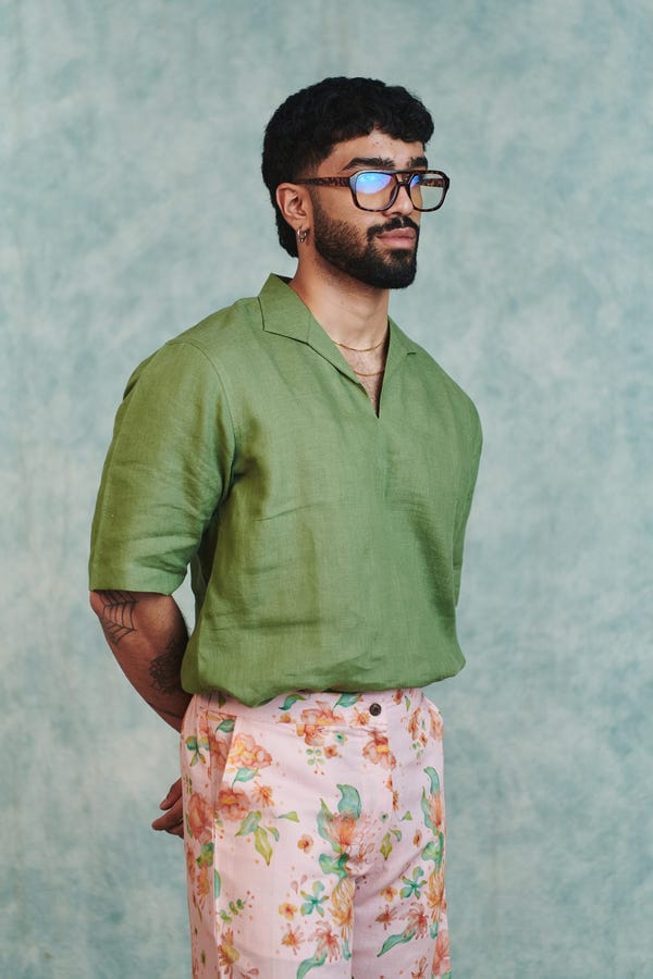 Saphed — Moss Linen Men's Popover Shirt