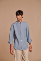 Sky Linen Men's Band Collar Shirt view 1