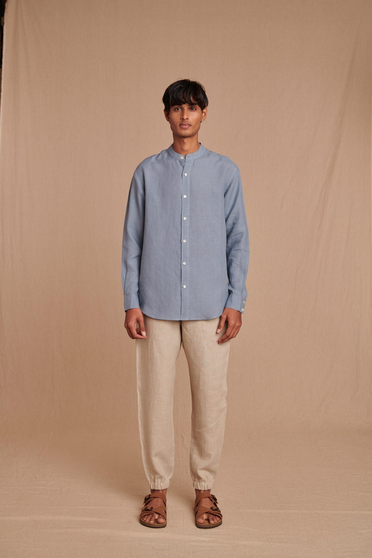 Sky Linen Men's Band Collar Shirt - image 2