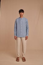 Sky Linen Men's Band Collar Shirt view 2