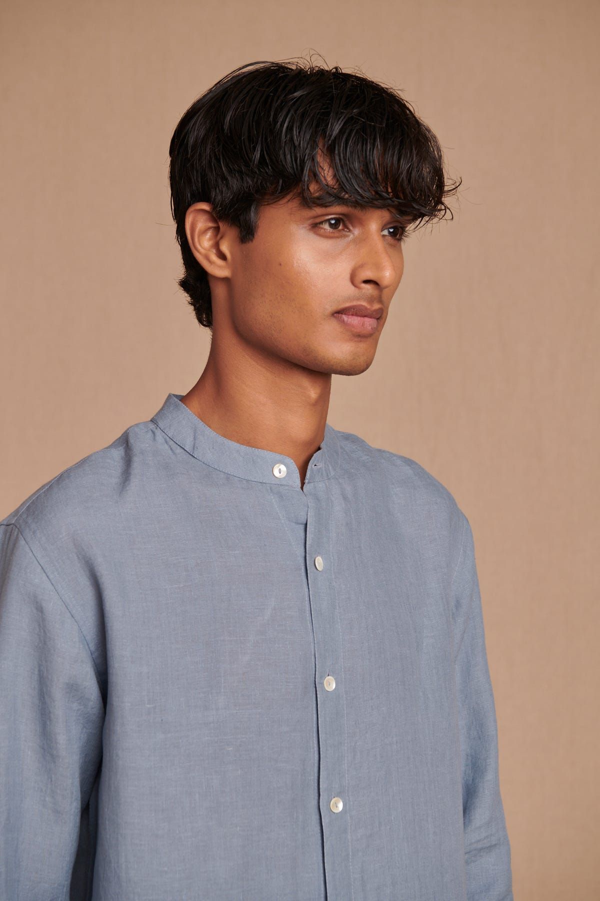 Sky Linen Men's Band Collar Shirt - image 4