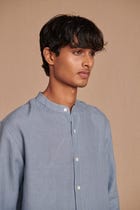 Sky Linen Men's Band Collar Shirt view 4