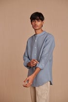 Sky Linen Men's Band Collar Shirt view 6