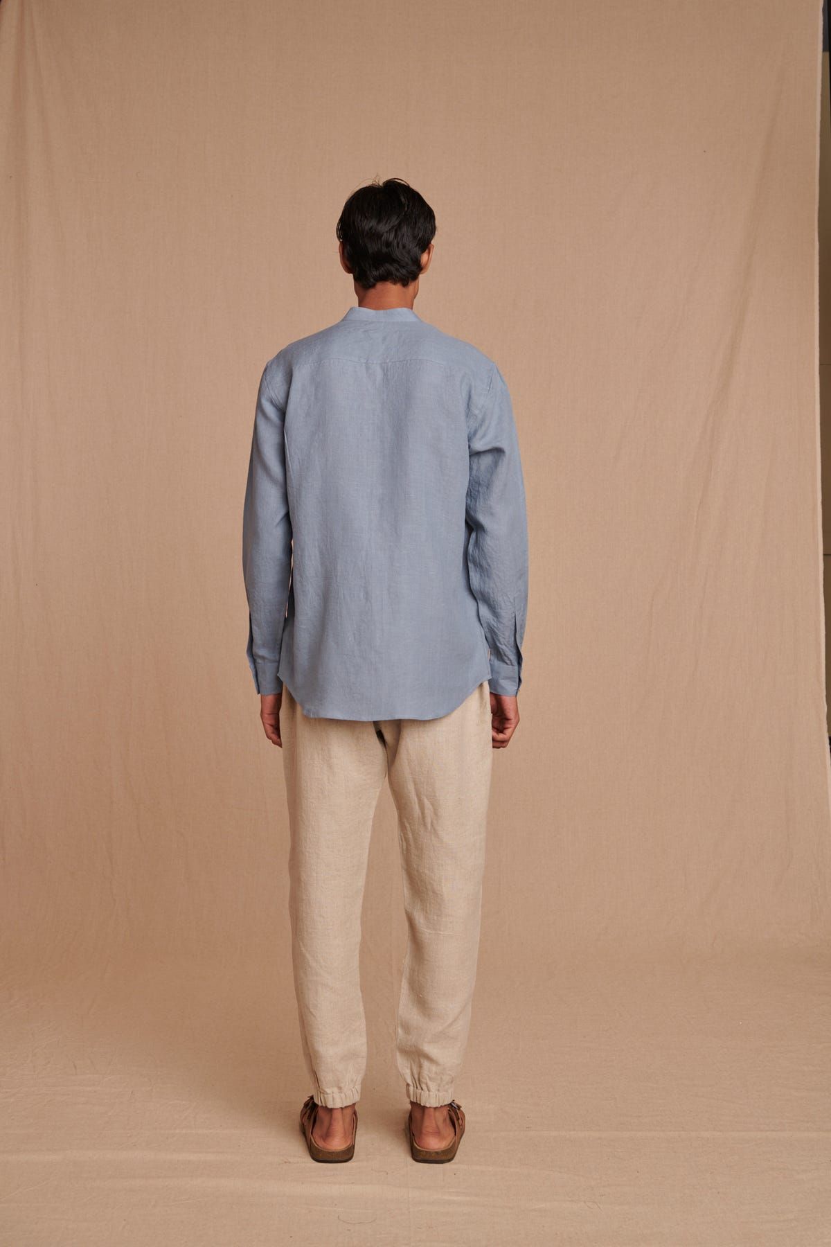 Sky Linen Men's Band Collar Shirt - image 7