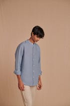 Sky Linen Men's Band Collar Shirt view 9
