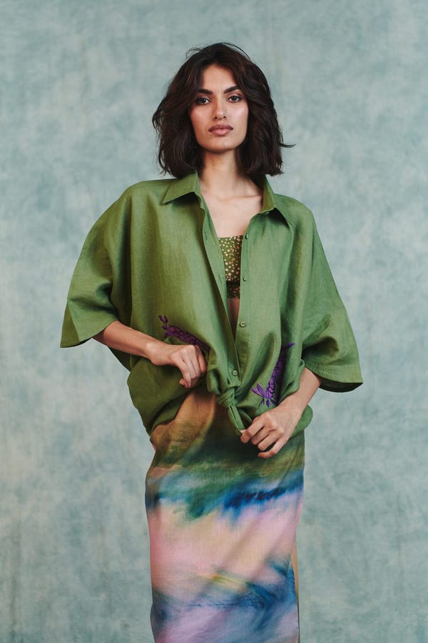 Saphed — Prism Co-Linen Midi Skirt