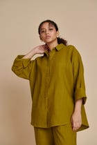 Mehendi Linen Oversized Flared Shirt view 2