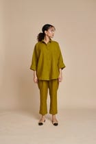 Mehendi Linen Oversized Flared Shirt view 4
