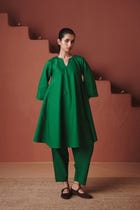 Panna Linen Pheran Kurta Set view 1